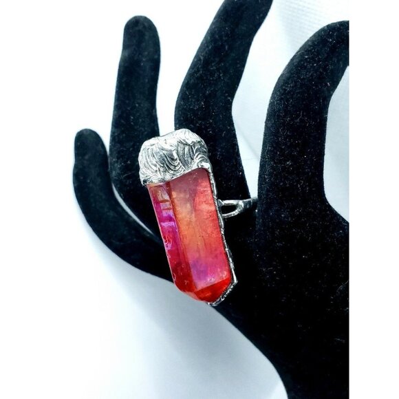 Red aura quartz crystal ring - Picture 10 of 12